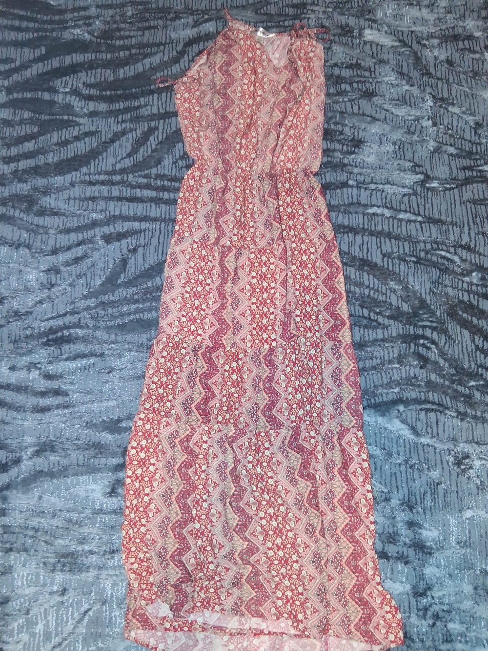 Bohemian Red Printed Maxi Dress with Adjustable Straps